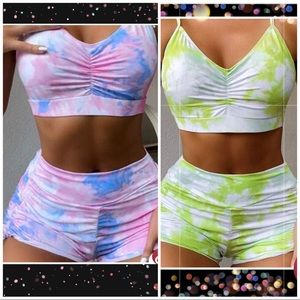 Tie Dye Drawstring Side Shorts Bikini Swimsuit